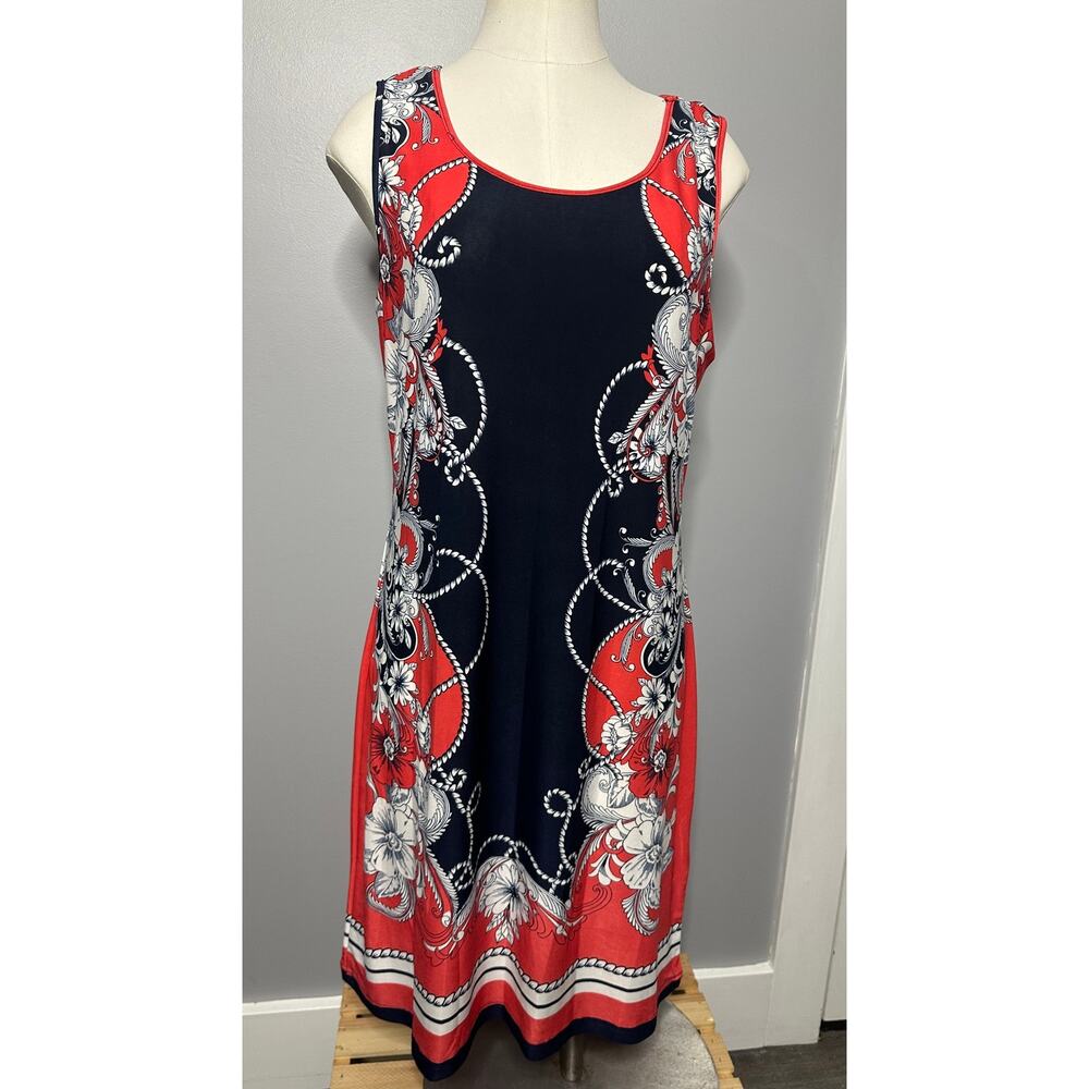 Mlle Gabrielle Sleeveless Floral Print Shift Dress Navy Coral White Size L
